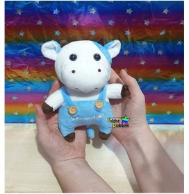 Resim Sevimli Peluş İnek Oyuncak Yavru İnek 18 Cm Bebek Uyku Arkadaşı Oyun Arkadaşım Beyaz - mavi 