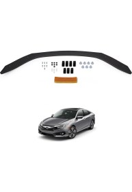 Resim Honda Civic Ön Kaput Koruyucu Rüzgarlık Deflektör Akrilik ABS 4mm Parlak Siyah 2016 ve Sonrası 