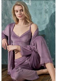 Resim Cotonhause Kadın 3 Lü Büstiyerli Kadife Lila Pijama Takımı C1t3n4o01-1 001 