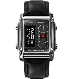 Resim Rogfer Skmeı 1868 Kare Çift Ekran Su Geçirmez Erkek Saati, Stil: Deri Kemer Gümüş Çok Renkli Çok Renkli 