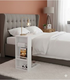 Resim Unisoft Pintya C Tipi Koltuk Yanı Sehpası Dergilikli Laptop Kahve Yan Sehpası Beyaz 