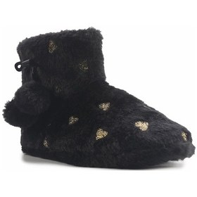 Resim Polaris 607096 İçi Yünlü Kalpli Kadın Panduf Ev Botu Ev Ayakkabısı Siyah 