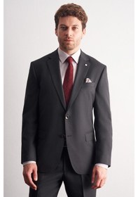 Resim İmza Antrasit Mono Yaka Kendinden Çizgili Desen Esnek 4 Drop Comfort Fit Classic Takım Elbise 1001255159 Antrasit 