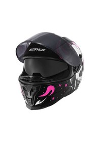 Resim Scoyco Double Ve Güneş Vizörlü Full Face Kask Beyaz Siyah Pembe 