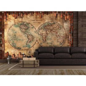 Resim 3 Boyutlu Eskitme Tarz Dünya Haritası Duvar Kağıdı 