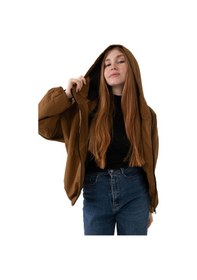 Resim Kadın Kapüşonlu Su Ve Rüzgar Geçirmez Cepli Astarlı Oversize Mevsimlik Yağmurluk-56 Taba 
