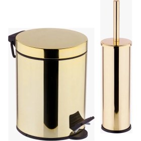 Resim Pazariz Gold - Altın Rengi Banyo 5 Lt Pedallı Çöp Kovası + Klozet Fırçası 