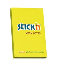 Resim Hopax Stickn Yapışkanlı Not Kağıdı 100 Yaprak 76x51 Mm Fosforlu Sarı 12 Koçan 