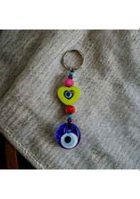 Resim Mixperi Nazar Boncuklu Yeşil Renk Hediye Kutusunda Kalpli Anahtarlık 