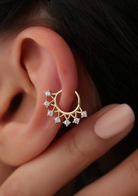 Resim 14 Ayar Altın 7 Taşlı Taç Piercing Sarı 