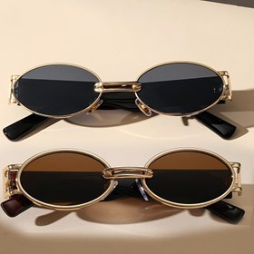 Resim 1/2 adet Vintage Klasik Metal Oval Moda Gözlüğü Kadınlar ve Erkekler için - Siyah Renkli Lensler, Altın Metal Çerçeve, Hafif ve Dayanıklı, Günlük Seyahat, Sokak Stili ve Tatil Hediyeleri için Mükemmel, Günlük Moda Gözlükleri | Vintage Stil Gözlükleri | Dayanıklı Moda Gözlükleri 