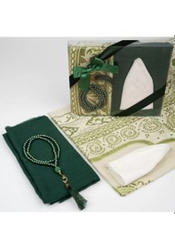 Resim Seccade + Eşarp + Takke + Tesbih Seti Asetat Kutulu, Yeşil Yeşil 65 x 110 CM 