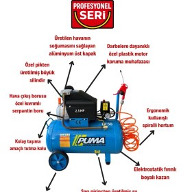 Resim Puma Hava Kompresörü 50 lt (Yağlı) 50 litre Kompresör 5 metre hava hortumu ve Hava Tabancası HEDİYE 
