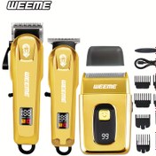 Resim Weeme 3'lü Erkek Profesyonel Saç Kesme Makinesi Seti, Güçlü Büyük Motor, Hafif Küçük Makine İşletimi, Elektrikli Tıraş Makinesi ile, Çok Fonksiyonlu Saç Kesme, Sakal, Yanaklar, Büyük Kapasiteli Pil, Uzun Pil Ömrü, Ev ve Saç Salonu Kullanımı için Uygun, Hassas Kontrol Tarak ile Büyüme Sınırlama, Erkek Arkadaş, Baba için Mükemmel Hediye 