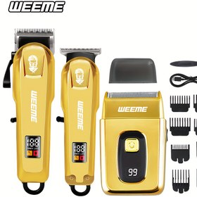 Resim Weeme 3'lü Erkek Profesyonel Saç Kesme Makinesi Seti, Güçlü Büyük Motor, Hafif Küçük Makine İşletimi, Elektrikli Tıraş Makinesi ile, Çok Fonksiyonlu Saç Kesme, Sakal, Yanaklar, Büyük Kapasiteli Pil, Uzun Pil Ömrü, Ev ve Saç Salonu Kullanımı için Uygun, Hassas Kontrol Tarak ile Büyüme Sınırlama, Erkek Arkadaş, Baba için Mükemmel Hediye 