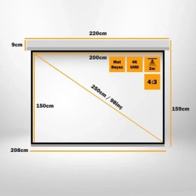 Resim LiteOut 200x150 cm Motorlu Kumandalı Projeksiyon Perdesi 