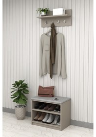 Resim Asra Trend MDF Puflu Ayakkabılık ve Askılık – 60 cm Portmanto Seti, Modern, 2 Raflı, A-33 Kül Gri 