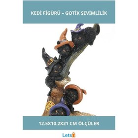 Resim Sevimli Gotik Polyester Kedi Figürü 12.5x10.2x21 Cm 1 Adet 