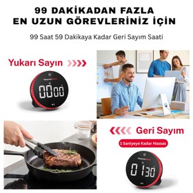 Resim Thermopro TM04 Akıllı Dijital Mıknatıslı Ledli Alarmlı 100dk Profesyonel Kronometre Zamanlayıcı 