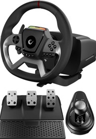 Resim Rampage Pace V987 Force Feedback Motorlu 3 Pedal Vitesli Oyuncu Direksiyonu Direksiyon Seti SADECE PC UYUMLU 