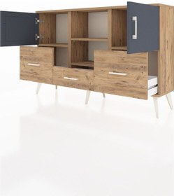 Resim Arges Konsol 4 Raflı 3 Çekmeceli 3 Kapaklı 132x30x83 Çam-antrasit/çam Antrasit/çam 