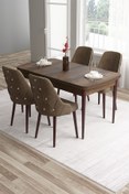 Resim Canisa Tia Serisi 80x132 Açılabilir Mdf Mutfak Masası Takımı Barok Desen Masa 4 Kahverengi Sandalye 