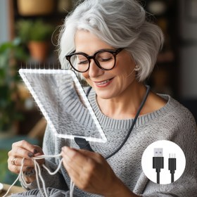 Resim Geniş boyutlu şarj edilebilir aydınlatmalı masa lambası büyüteçli, çıkarılabilir el tipi, ayarlanabilir hortum, 3 parlaklık seviyesi, maksimum parlaklık için 4.5 saat, Tip-C şarj 