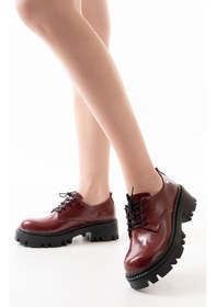 Resim 868-754 Bordo Rugan Bağcıklı Günlük Yüksek Tabanlı Loafer Ayakkabı Beyaz 