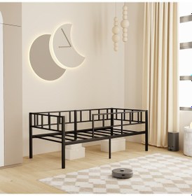 Resim Zenit Metal Karyola Siyah, Korkuluklu Karyola, Daybed, Ölçü Seçe 