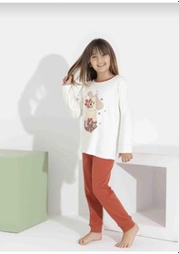 Resim Kız Çocuk Baskılı Uzun Kollu Pijama Takımı Sevimli Ev Giyimi-8408- Kiremit 