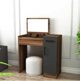 Resim Arnetti Makyaj Masası Aynalı Kapaklı Dolaplı Renk Ceviz, Antrasit - Inci 4 Farklı Renk Seçenekleriyle 