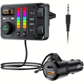 Resim Akıllı Akıllı Ses Asistanı Kablosuz FM Verici 3,5 mm AUX Ses Adaptörü Tiz ve Bas Ayarlanabilir Ses MP3 Oynatıcı Tip C PD 20W QC3.0 USB Hızlı Şarj Araba Mobil Telefon Şarj Cihazı Kablosuz Eller Serbest Arama Araba Kiti Destek USB Flash Sürücü Müzik Yayınları için Mükemmel 
