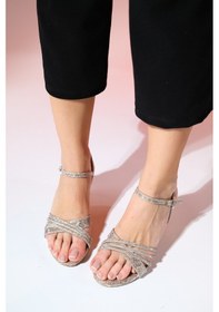 Resim Luvishoes Lota Altın Desenli Kadın Kalın Topuklu Abiye Ayakkabı 