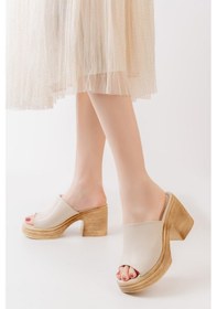 Resim Asmi Shoes Kadın Siyah Ortopedik İç Taban Topuklu Terlik 9cm Krem Krem 