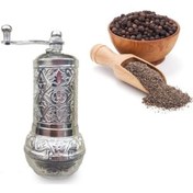 Resim Axe Grinder Parlak Gümüş Renk Osmanlı Motifli Otantik Karabiber Tuz Pirinç Değirmeni Mini Şık Öğütücü 