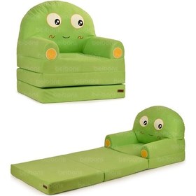 Resim Portatif Katlanabilir Sevimli Çocuk Koltuğu - 3 Katlı Çocuk Yatak Koltuk - Taşınabilir Bebek Koltuğu Yeşil 