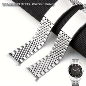 Resim Özel Pirinç Boncuk Tasarımlı Şık Paslanmaz Çelik Saat Kayışı - 20mm & 22mm Kavisli Uç, Omega Sea-master 300 için Dayanıklı Yedek Kayış - Şık Siyah Katlanabilir Toka 