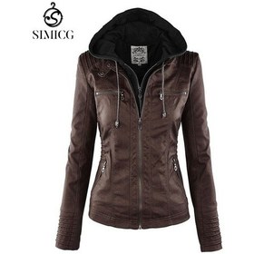 Resim Kadın Düz Renk Deri Ceket Kahve 