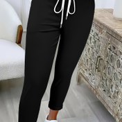 Resim Kadınlar için Günlük Bağcıklı Pantolon - Elastik Bel, Düzenli Kalıp, Tüm Sezonlara Uygun Makinede Yıkanabilir Düz Renk Pantolonlar, Rahat Giyim, Moda Kıyafetler, Bağcık Detayı, Ev Konforu, Gevşek Tarz, Nefes Alabilen Kumaş, Konfor Arayanlar İçin 