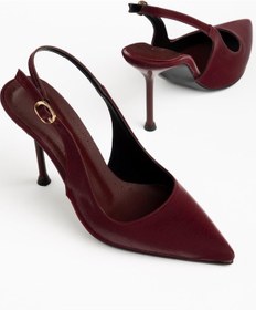 Resim Suins Casira Model Çivi Topuk Çizgi Desenli Kadın Stiletto Ayakkabı Bordo 