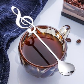 Resim Yaratıcı Müzik Notu Tasarımlı Şık Paslanmaz Çelik Kahve & Tatlı Kaşığı - Ev, Ofis, Yurtlar ve Kahve Dükkanları için İdeal - Dayanıklı Sofra Takımı Aksesuarı, Kahve Barı Aksesuarları 
