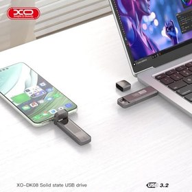 Resim XO 512GB SSD Otg Flash Bellek, USB 3.2 + Type-C, 500MB/s Okuma, 450MB/s Yazma Hızı, Çift Bağlantı Noktalı, Darbeye Dayanıklı, Anti Manyetik, Sıcaklığa Dayanıklı, DK08, Gri 