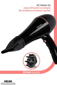Resim Helen Profesyonel Turbo Ultra Ince Kuaför Fön Makinesi Ve Difüzör Başlıklı Saç Kurutma Fön Makinesi 