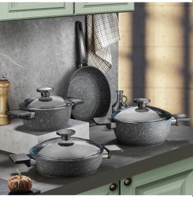 Resim Aryıldız 7 Parça Vortex Tencere Seti Granitium Gri 