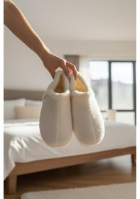 Resim Lory Kadın Ev Botu Peluş Ev Pandufu Ses Yapmaz Taban Sıcak Şık Kürklü Panduf Beyaz 