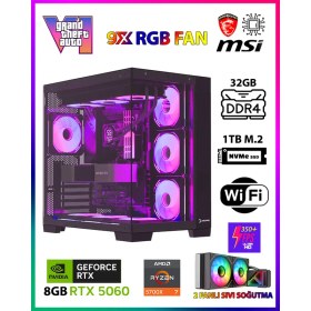Resim Gamepage GTA-VI X32 Ryzen 7 5700X 32GB Ram 1TB M.2 Nvme SSD 8GB GDDR7 RTX5060 Ekran Kartı Oyuncu Masaüstü Bilgisayarı 