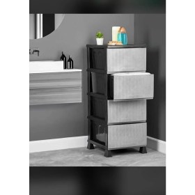 Resim Feyza Design Büyük Boy Siyah Gri 4 Çekmeceli Plastik Komidin ve Sebzelik 