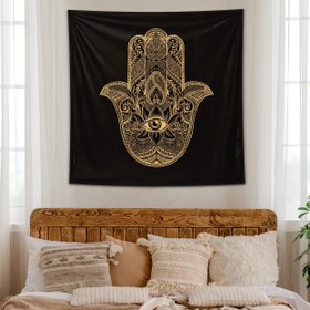 Resim Gold Hamsa Duvar Örtüsü - 135 cm x 135 cm 