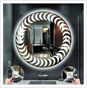 Resim GLOBAL LED MIRROR 90 Cm Beyaz Ledli Tasarım Kumlamalı Dokunmatik Tuşlu Buğu Önleyicili Banyo Aynası Makyaj Aynası 