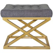 Resim Evodeko Altın Çapraz Ayaklı Gri Keten Puf 